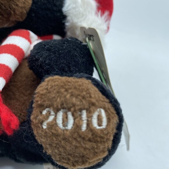 Sears Christmas Plush Beanbag Black Bear Santa Hat Striped Scarf 2010 Crispin - Picture 7 of 10